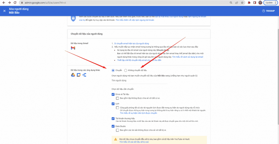 Tính năng chuyển đổi thông tin được ứng dụng trên Google Admin