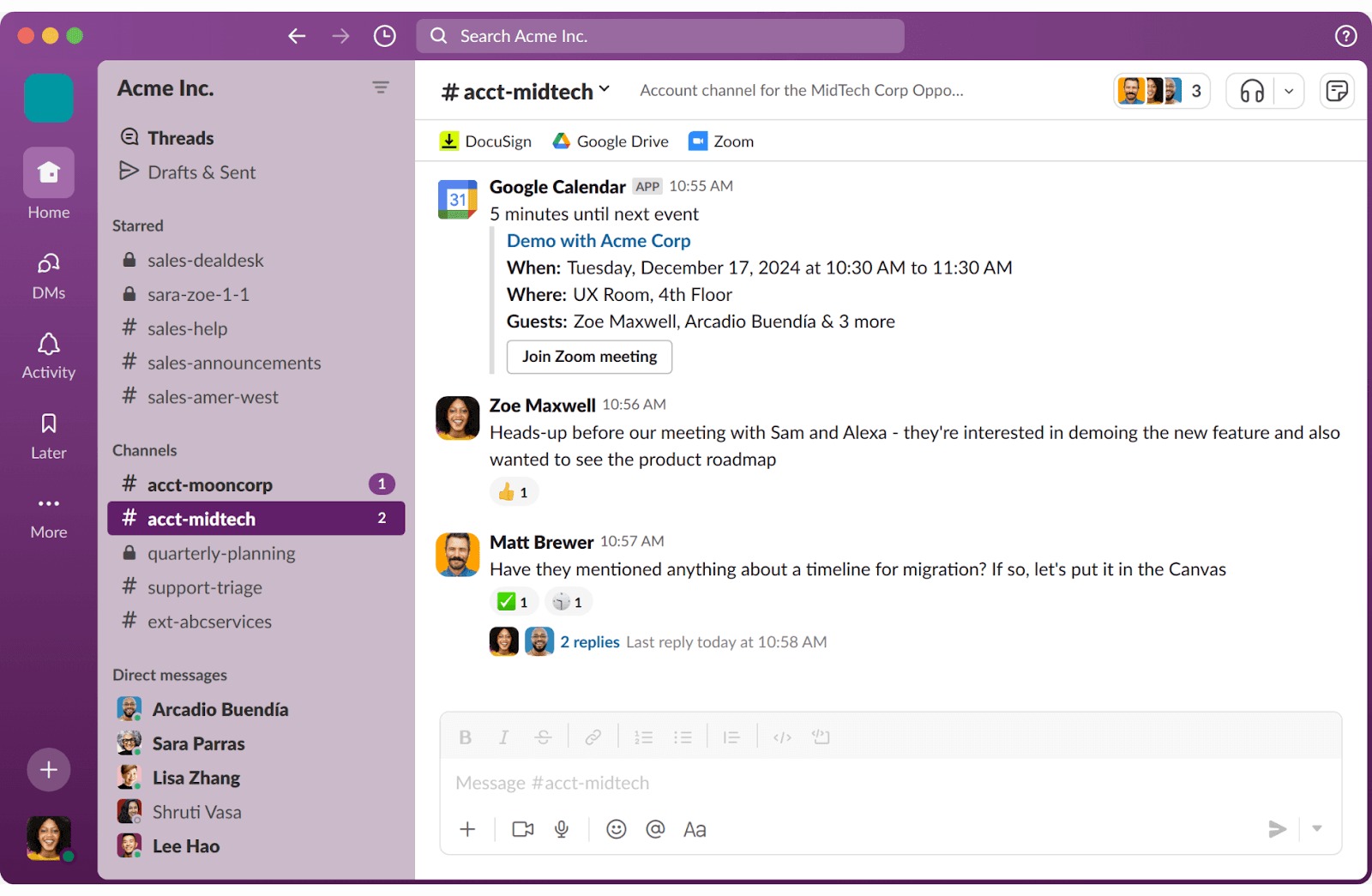 Slack là nền tảng giao tiếp và cộng tác nhóm hàng đầu, nổi tiếng với khả năng nhắn tin theo thời gian thực và tích hợp ứng dụng mở rộng