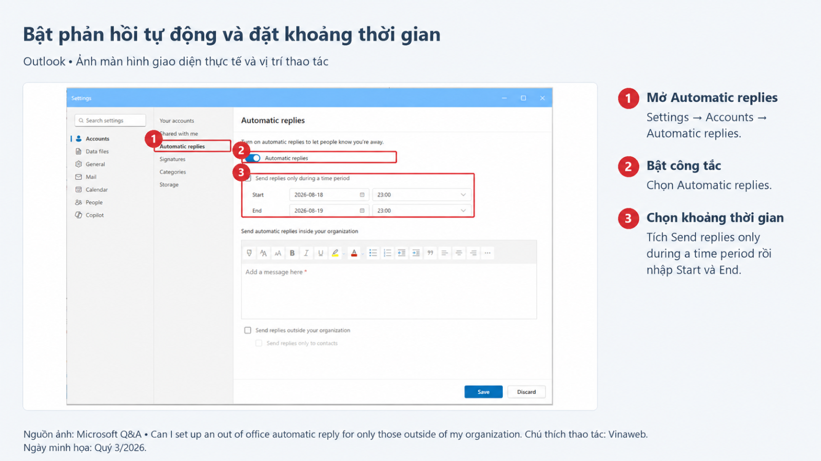 Bật phản hồi tự động và đặt khoảng thời gian