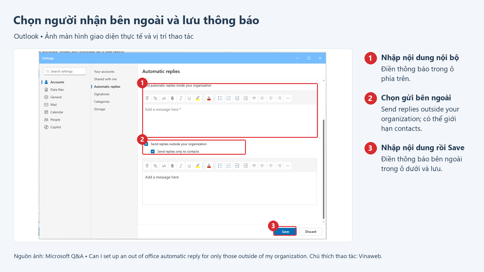 Chọn người nhận bên ngoài và lưu thông báo