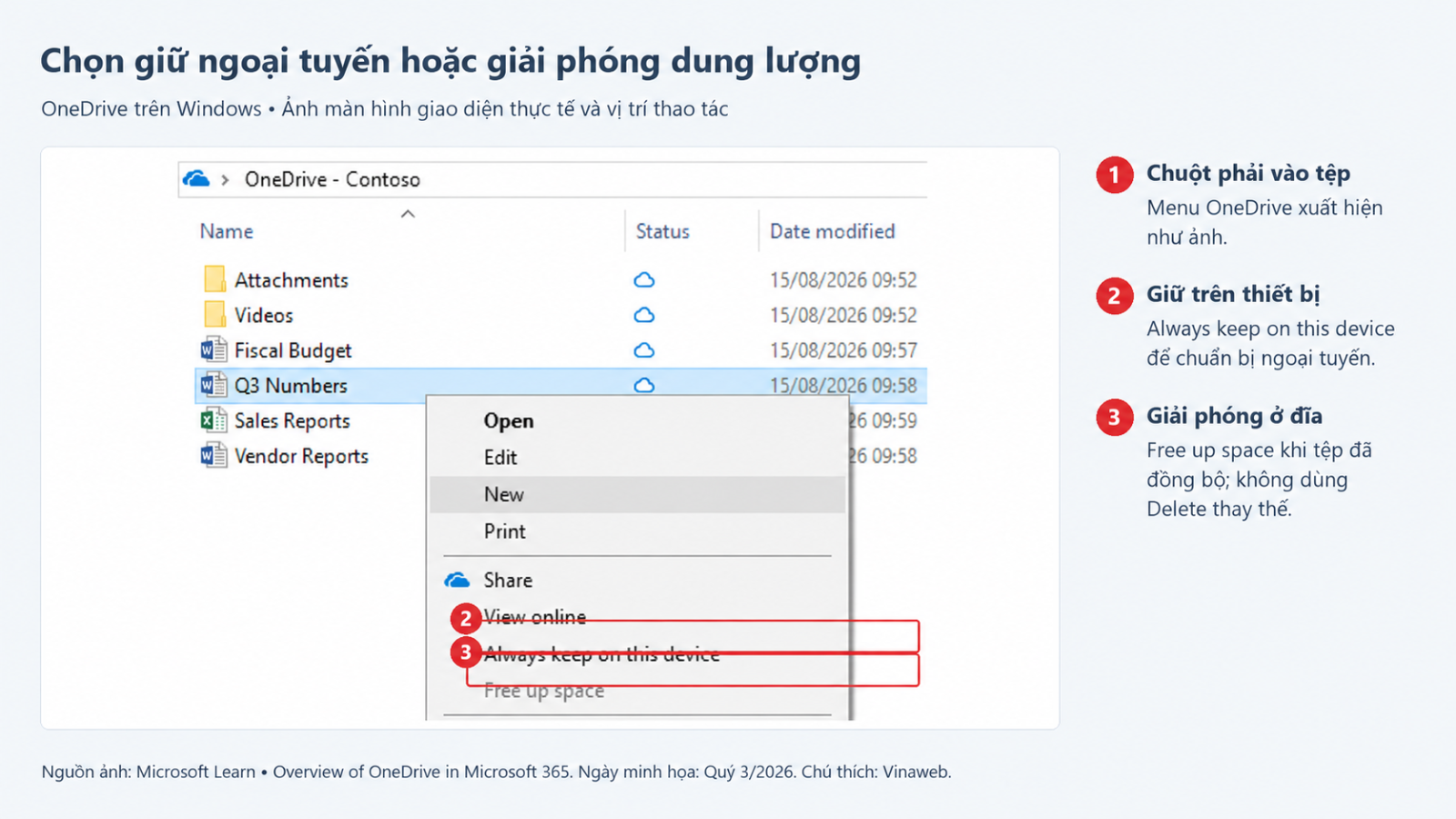 Chọn giữ ngoại tuyến hoặc giải phóng dung lượng