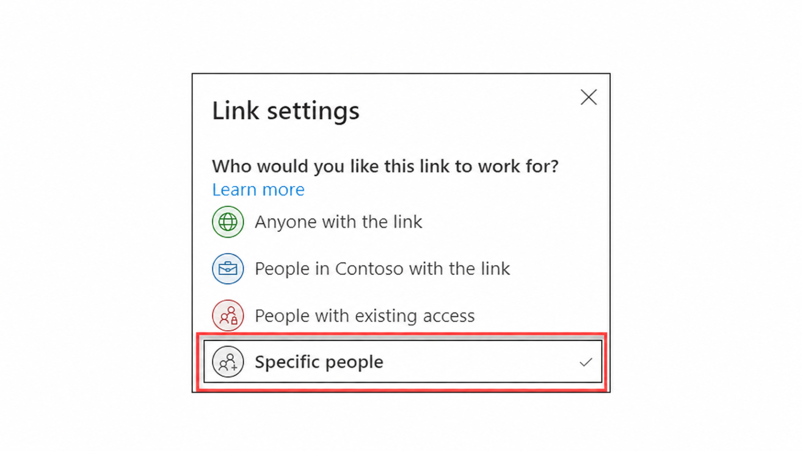 Chọn Specific people để chia sẻ file OneDrive đúng người nhận