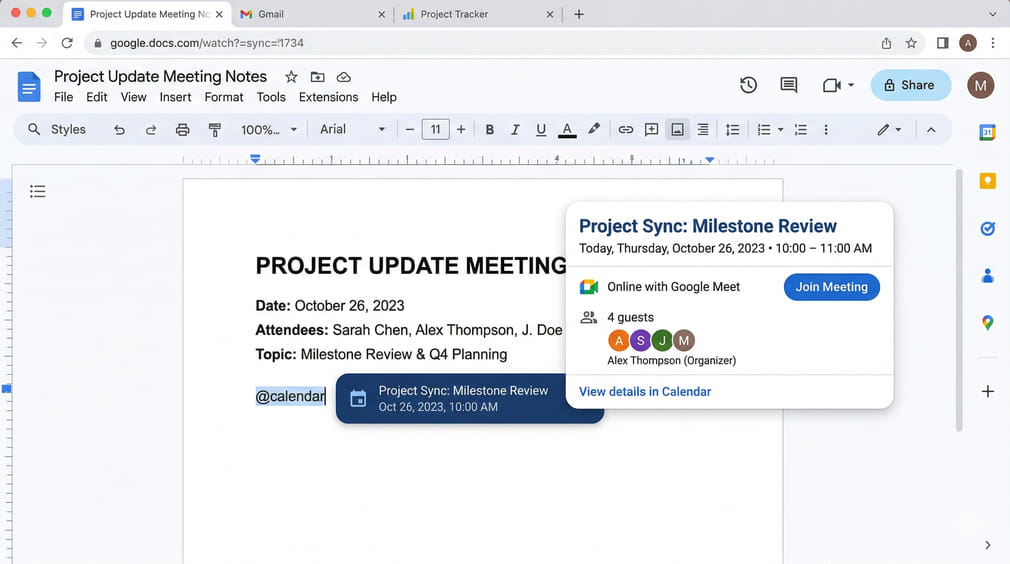 Cách tạo bản nháp sự kiện Google Calendar trong Google Docs
