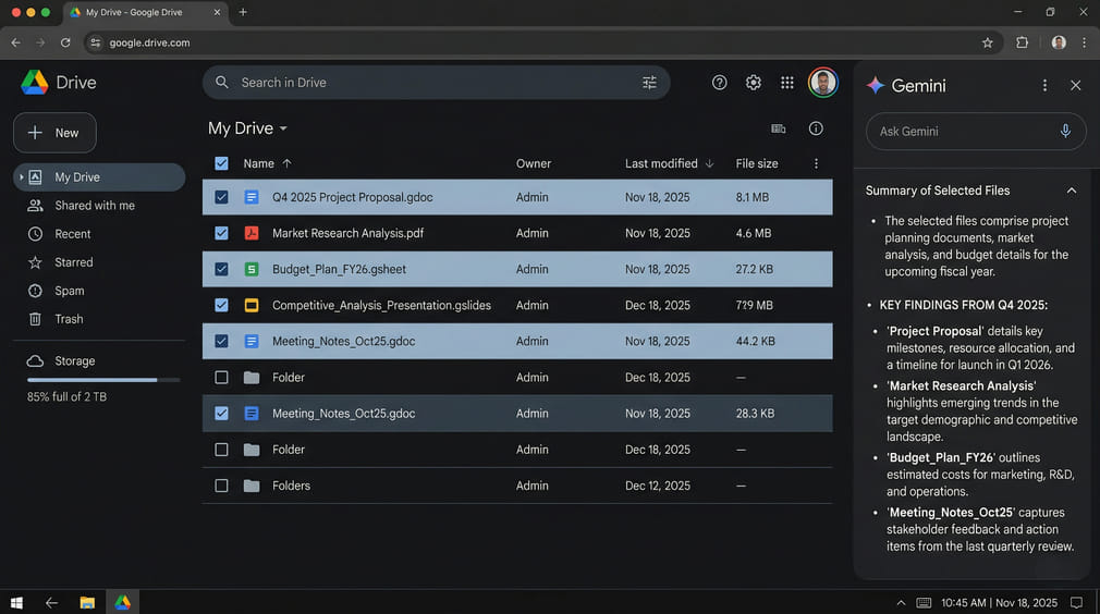 Cách tóm tắt nhiều file trong Google Drive bằng Gemini